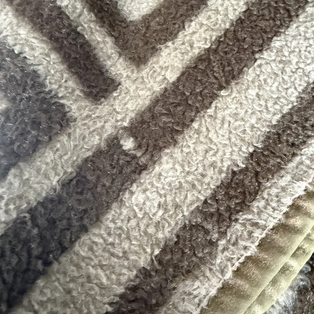 Vtg Biederlack Reversible Blanket Beige Brown Greek Key Border 91x92